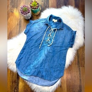Cloth & Stone Lace Up Chambray Denim Shirt